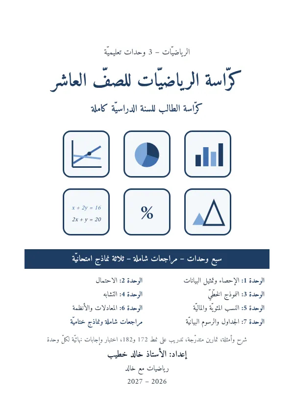 غلاف كرّاسة الرياضيات للصفّ العاشر